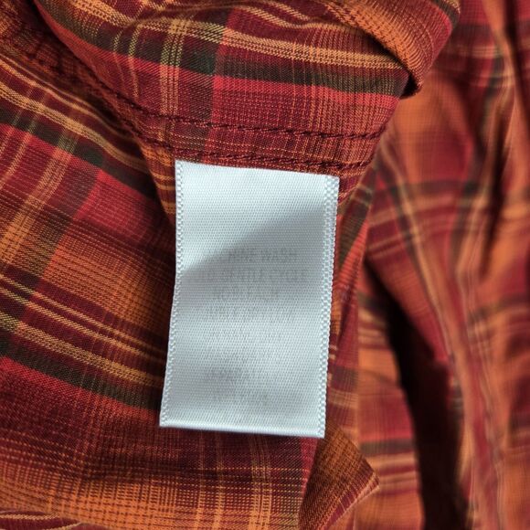 Panhandle Rough Stock Shirt XXL Snap Button Embroider Plaid Orange Red Flip Cuff - Picture 9 of 9